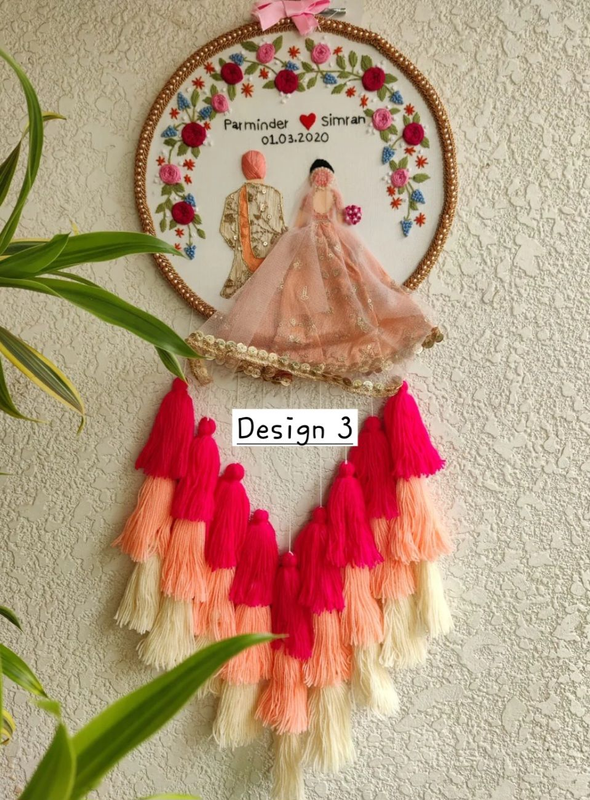 Customizable Couple Embroidered Hoop With Tassels