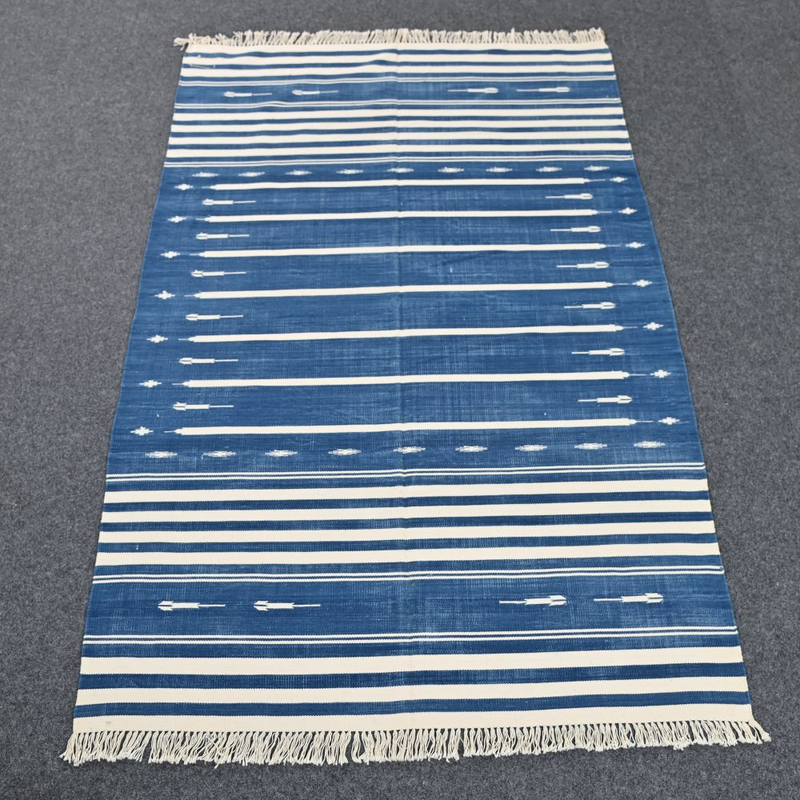 6.2×3.10ft, Hand Knotted Rugs, Natural Colours, Organic Vegetable Dye, Eco Friendly Rugs Indian Dhurrie, Timeless Design Cotton Rugs, Area Rugs #5637a